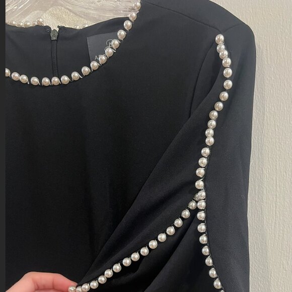 Adrianna Papell Pearl Trim Crepe Midi Dress (Size 8) - Picture 11 of 12